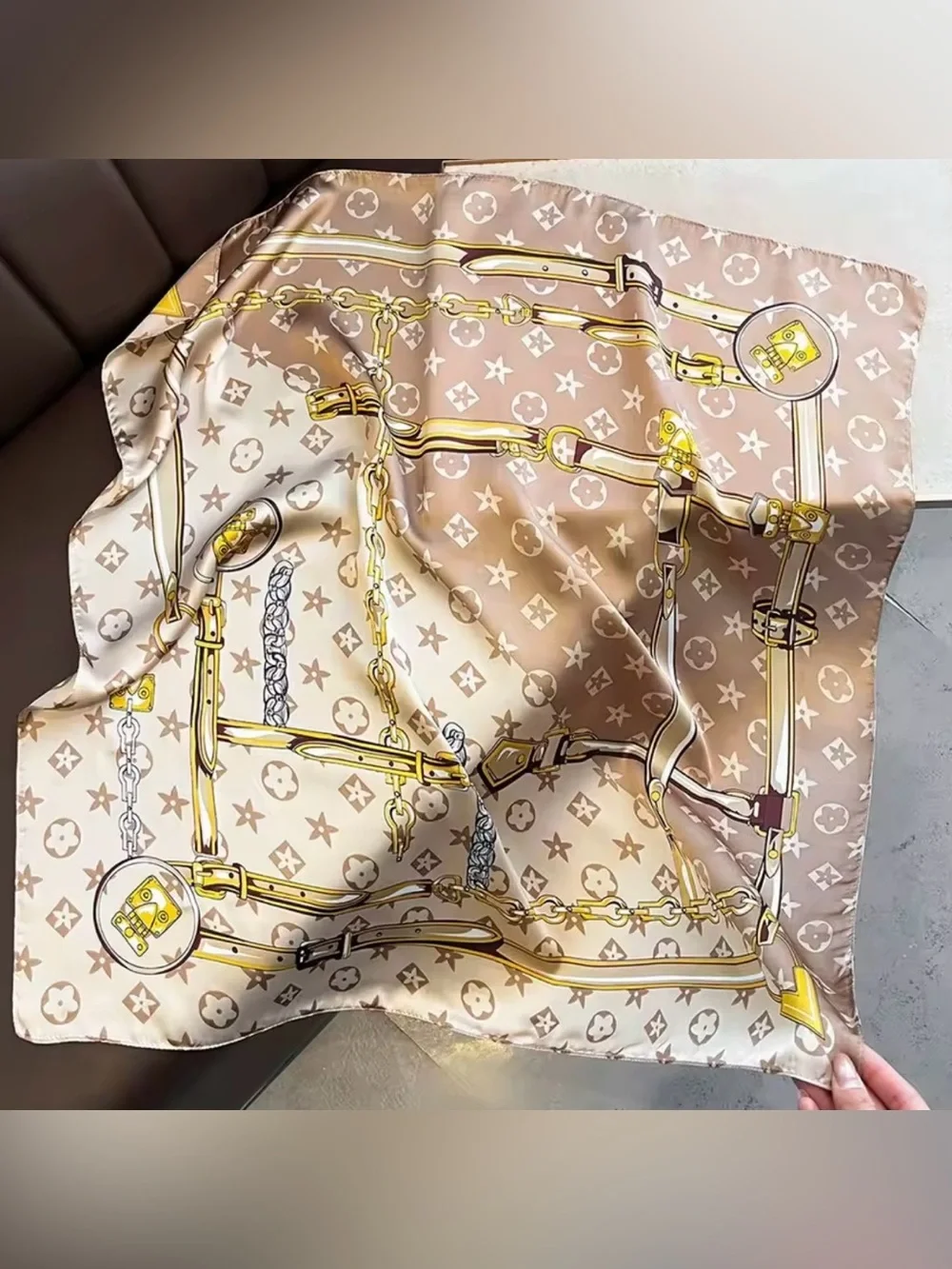Neutral Cream Bandana Square Scarf